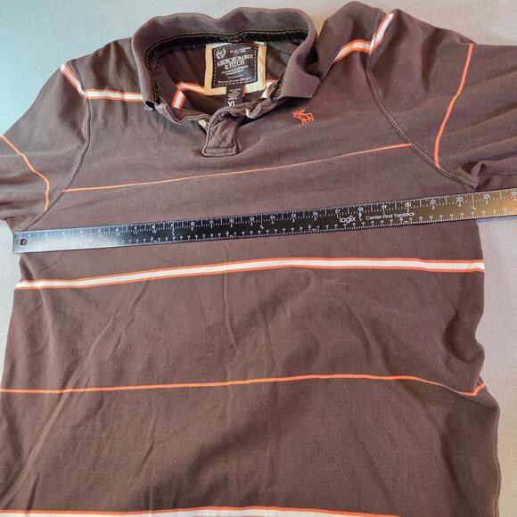 Abercrombie & Fitch Brown Striped Long Sleeve Polo Shirt XL Muscle Fit - Picture 9 of 13